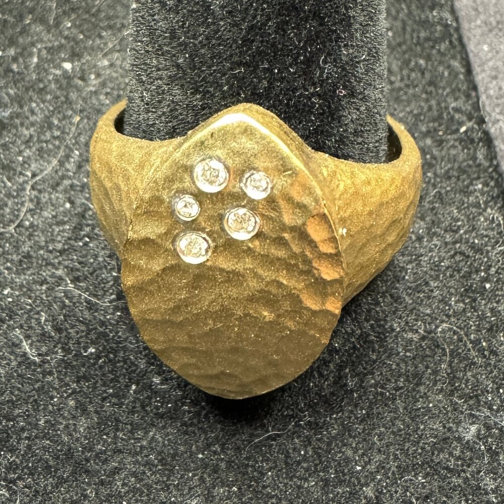 14K Yellow Gold Teardrop Atasay Kuyumculuk Ring with Diamonds, Size 9